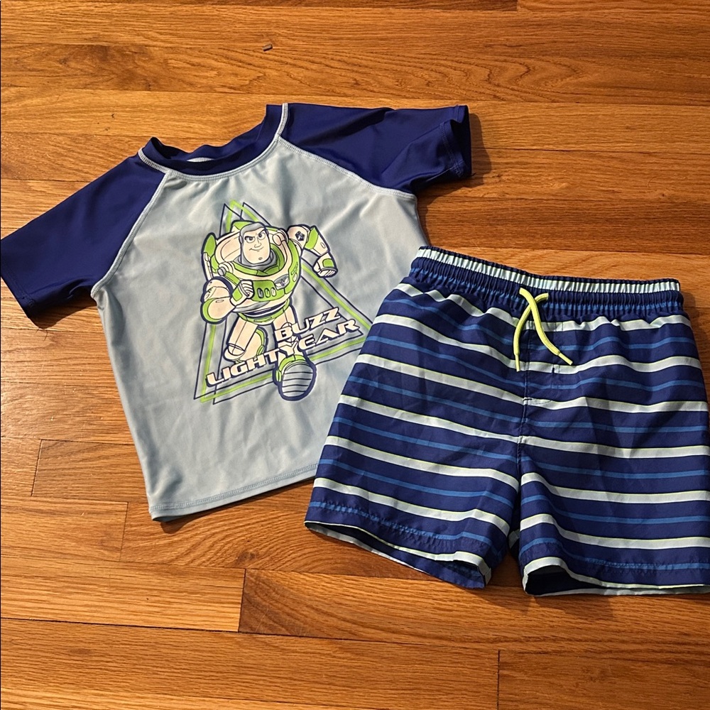 Disney Buzz Lightyear Kids Rashguard Set - Blue and Green